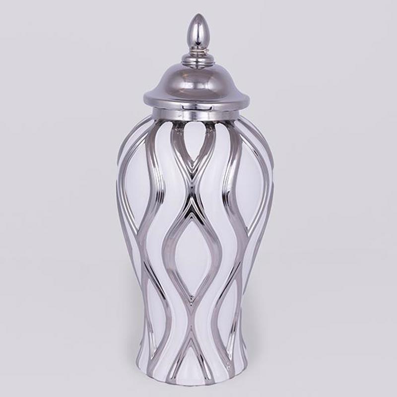 ESTHETI home - ΣΗΜΑΝΤΙΚΟ: Σε περίπτωση διαφοράς τιμής από το κατάστημα ισχύει παντα και μόνο η τιμή του καταστήματος ESTHETI home Βάζο Κεραμικό Λευκό/Ασημί Φ18.8x42.6cm 752